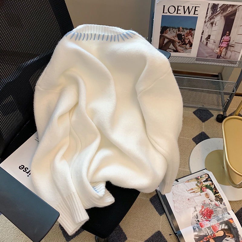 Áo Sweater Dệt Kim Mềm Phối Màu Tương Phản Thời Trang Thu Đông Cho Nữ