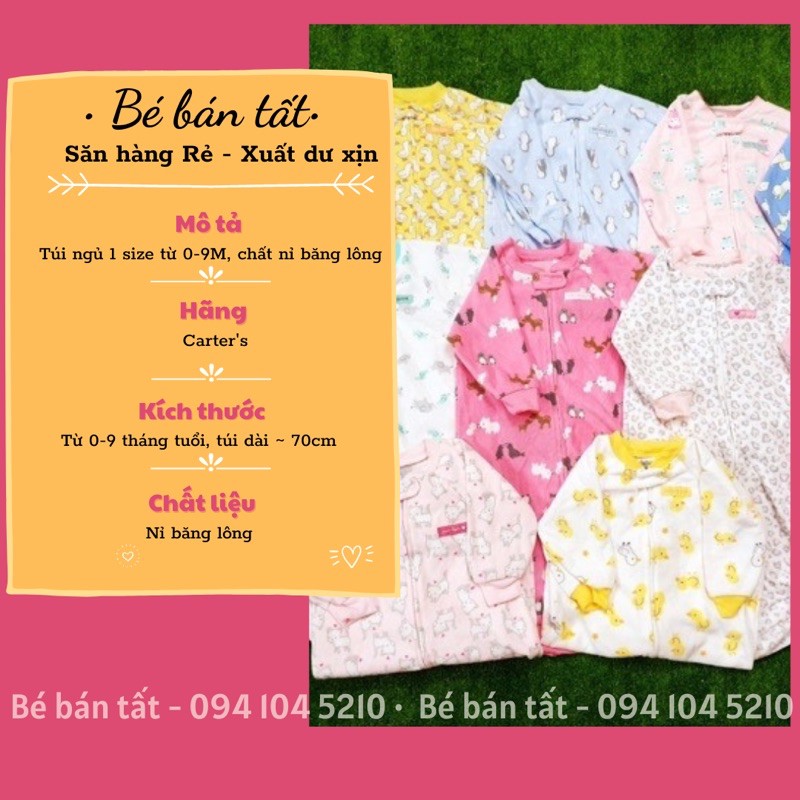 Túi ngủ nỉ băng lông 🌟GIAO NGẪU NHIÊN☀️ Một size 0-9M xuất dư cho bé dưới 8kg