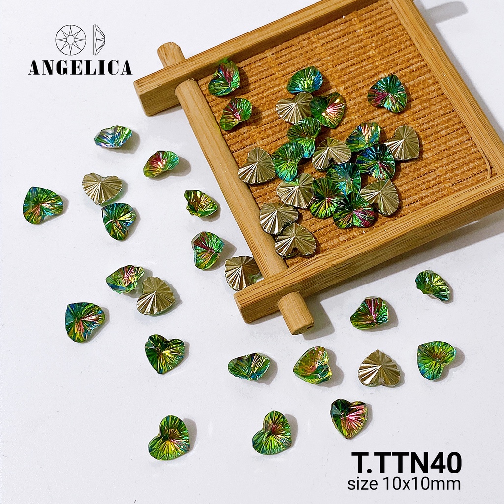 Túi 5 Viên Đá khối Nail To Hình Trái Tim Màu Xanh Bơ, Xạnh Lá Chân Vàng Trang Trí Móng ANGELICA T.TTN