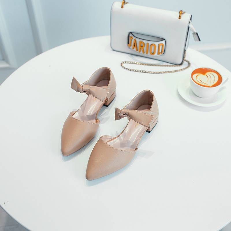 Giày Búp Bê Mũi Nhọn Đính Nơ Phong Cách Hàn Quốc Cho Nữ
