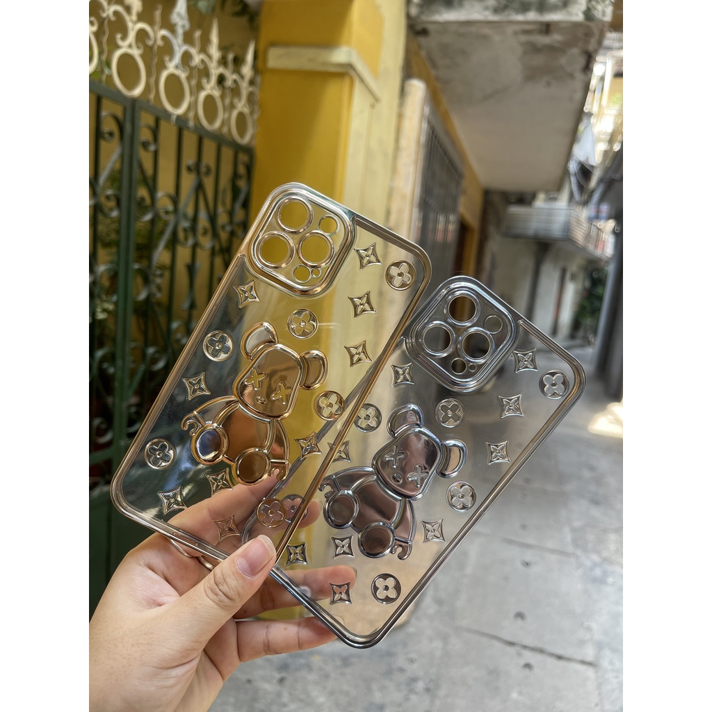 Ốp Điện Thoại Silicon Mềm Trong Suốt Mạ Điện Họa Tiết Gấu Hoạt Hình Cho iPhone 11 12 13 Pro MAX