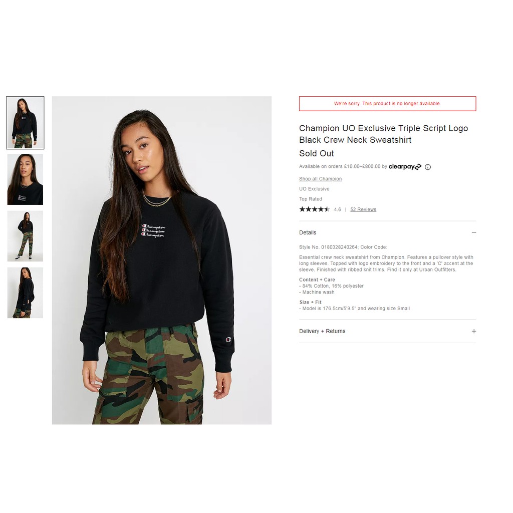 Áo nỉ sweater Champion UO Exclusive Triple Script Logo 113296  113042