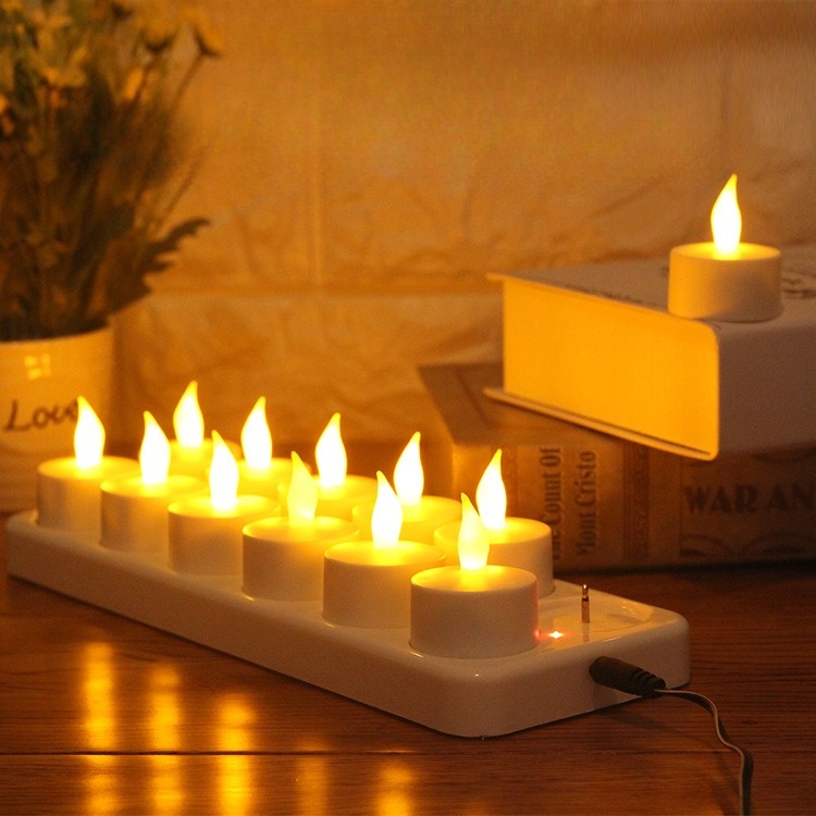 Nến sạc điện tealight bộ combo 12 cây chuyên dùng cho quán cafe, phòng trà