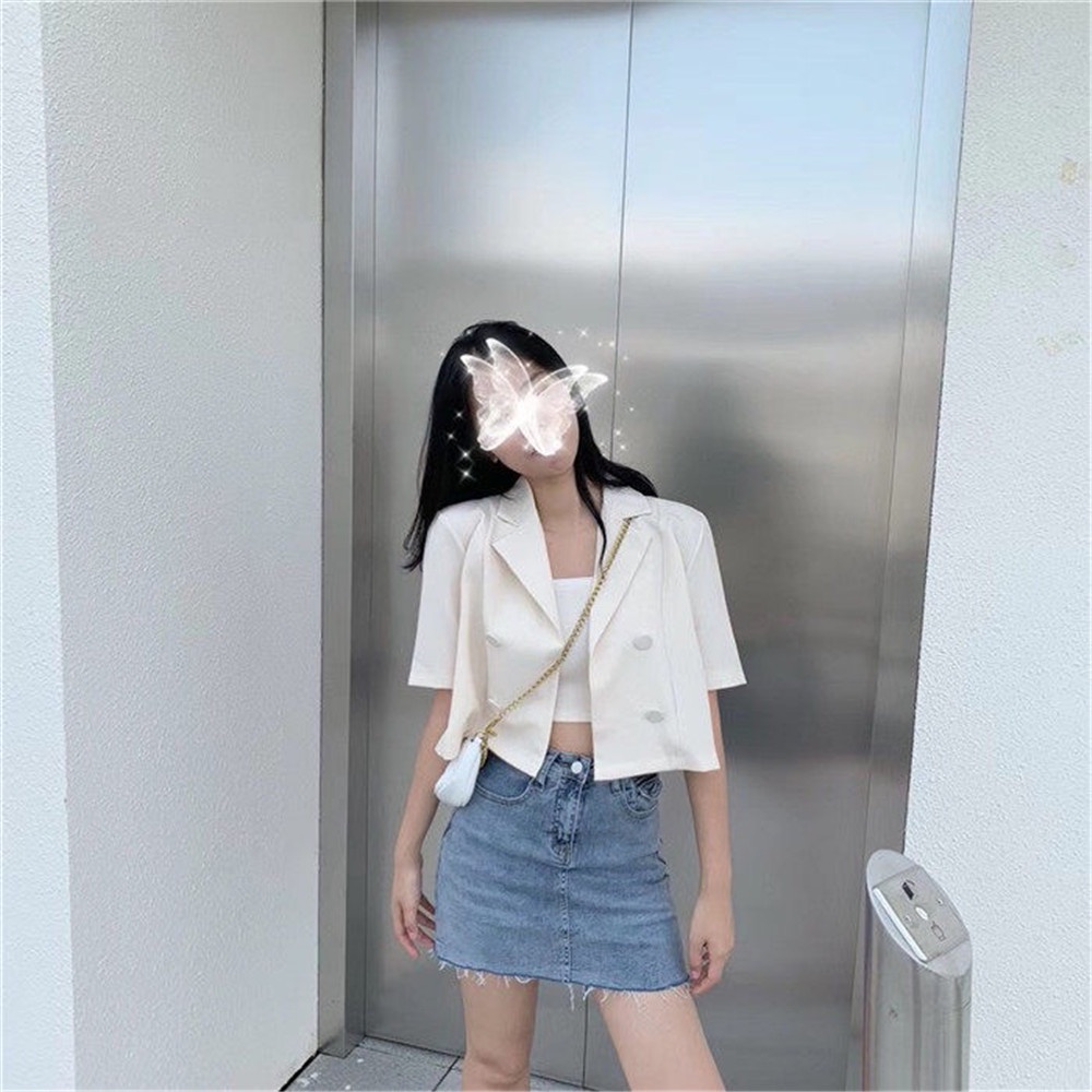 Áo khoác vest tay ngắn eo cao phong cách Hàn Quốc thời trang cho nữ