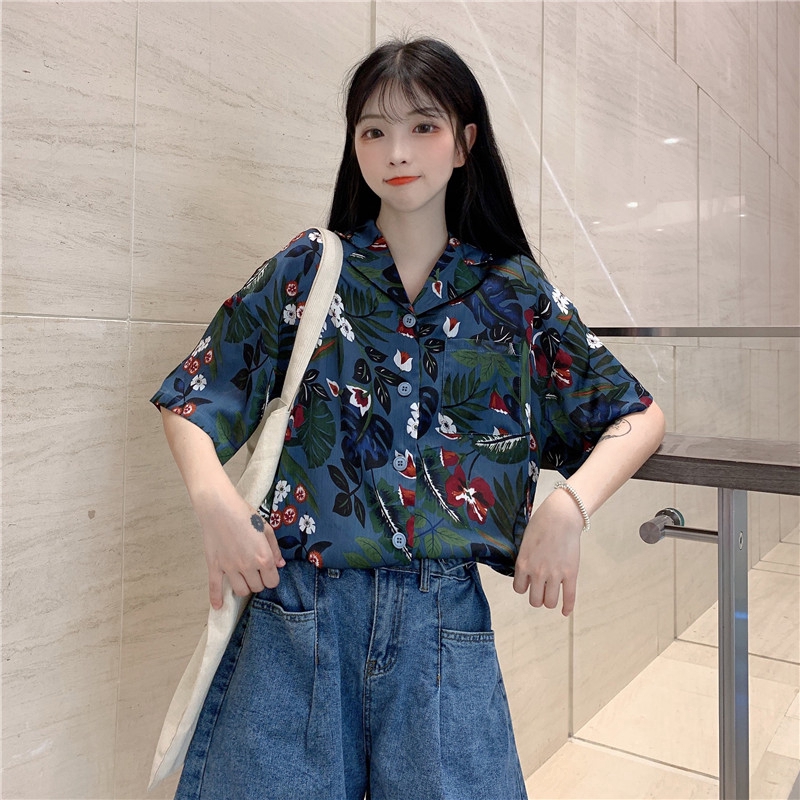 Áo sơ mi SUXI ngắn tay in hoa phong cách cổ điển thời trang