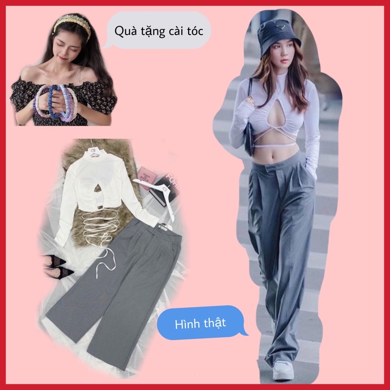 (HÀNG LOẠI 1) SET ÁO CROP ĐAN DÂY SEXY + QUẦN SUÔNG NGỌC TRINH