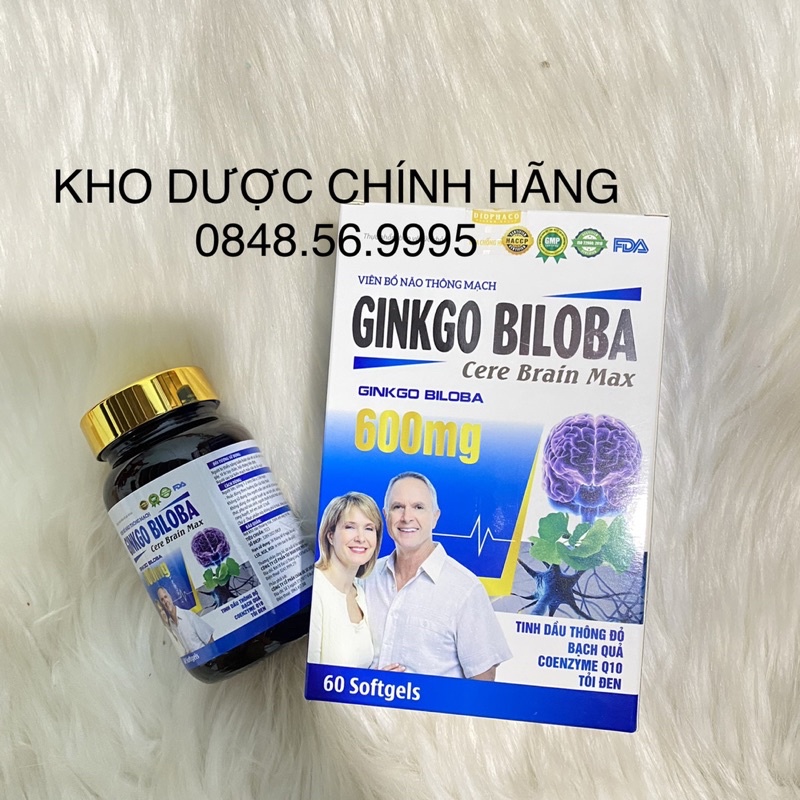BỔ NÃO THÔNG MẠCH Ginkgo Biloba 600mg Cere Brain Max hộp 60 viên -Hoạt huyết dưỡng não, giảm hoa mắt, mất ngủ, tiền đình