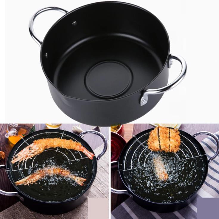 NỒI CHIEN RÁN ĐA NĂNG 18 CM + TẶNG VỈ GÁC RÁO DẦU GIAN HANG GIA UU DAI KHAI TRUONG 2019
