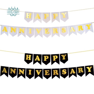 Dây banner in chữ Happy Anniversary màu vàng chúc mừng lễ kỷ niệm