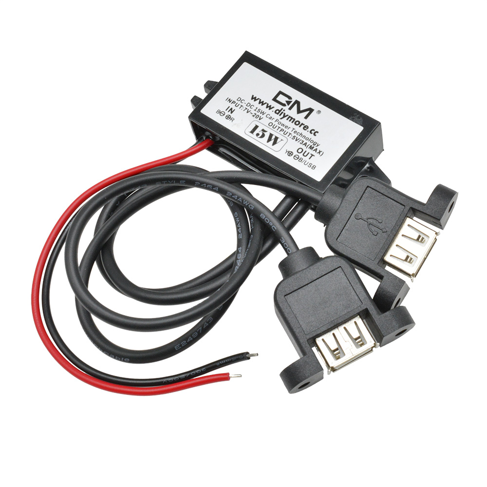 Mô-đun Cung Cấp Nguồn Điện DC / DC 12V Sang 5V 3A 15W Cổng USB Kép Chống Thấm Nước Cho Xe Hơi