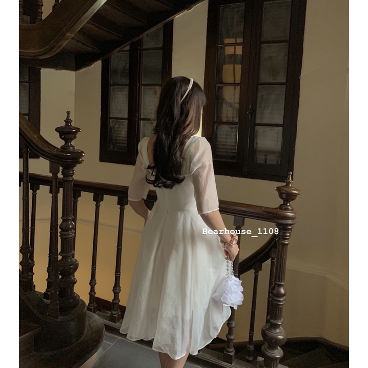 🥰 ĐẦM VÁY TRẮNG CỔ V PHONG CÁCH TIỂU THƯ * ART2 *