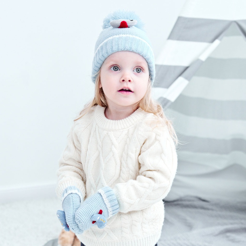 Bộ Găng Tay Và Mũ Len Dệt Kim Giữ Ấm Mùa Đông Cho Bé