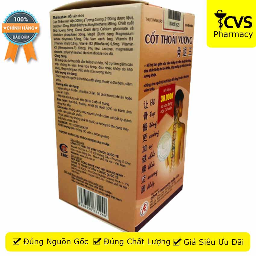 Cốt Thoái Vương , làm chậm quá trình thoái hóa xương khớp Hộp 90 Viên - cvspharmacy