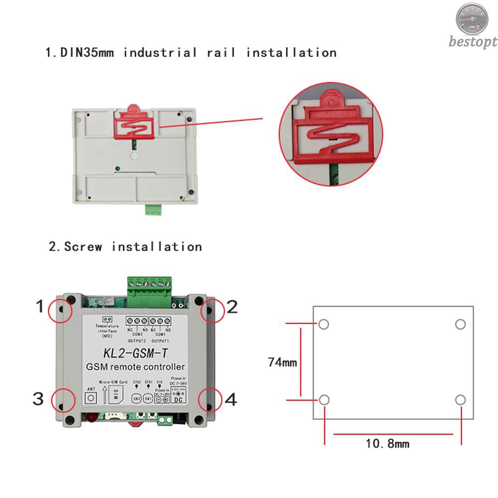 B&O KL2-GSM-T GSM Remote Controller Relay Intelligent Switch Access Controller with 2 Relay Output One NTC Temperature Sensor