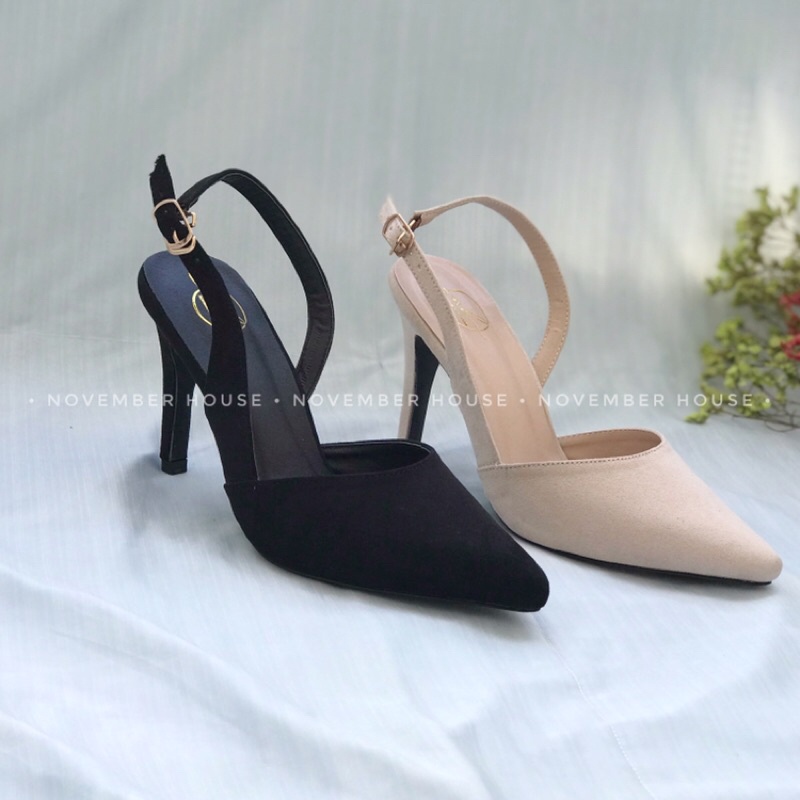 Giày cao gót slingback da lộn kiểu dáng thanh lịch thời trang nữ - SB12, Oula Store