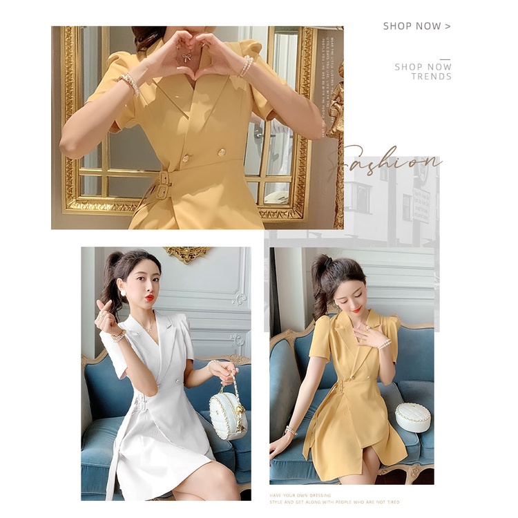 Đầm Vest Nhấn Eo Màu Vàng Nhẹ Thiết Kế Sang Trọng Cá Tính Thời Trang Mùa Hè Cao Cấp Cho Nữ