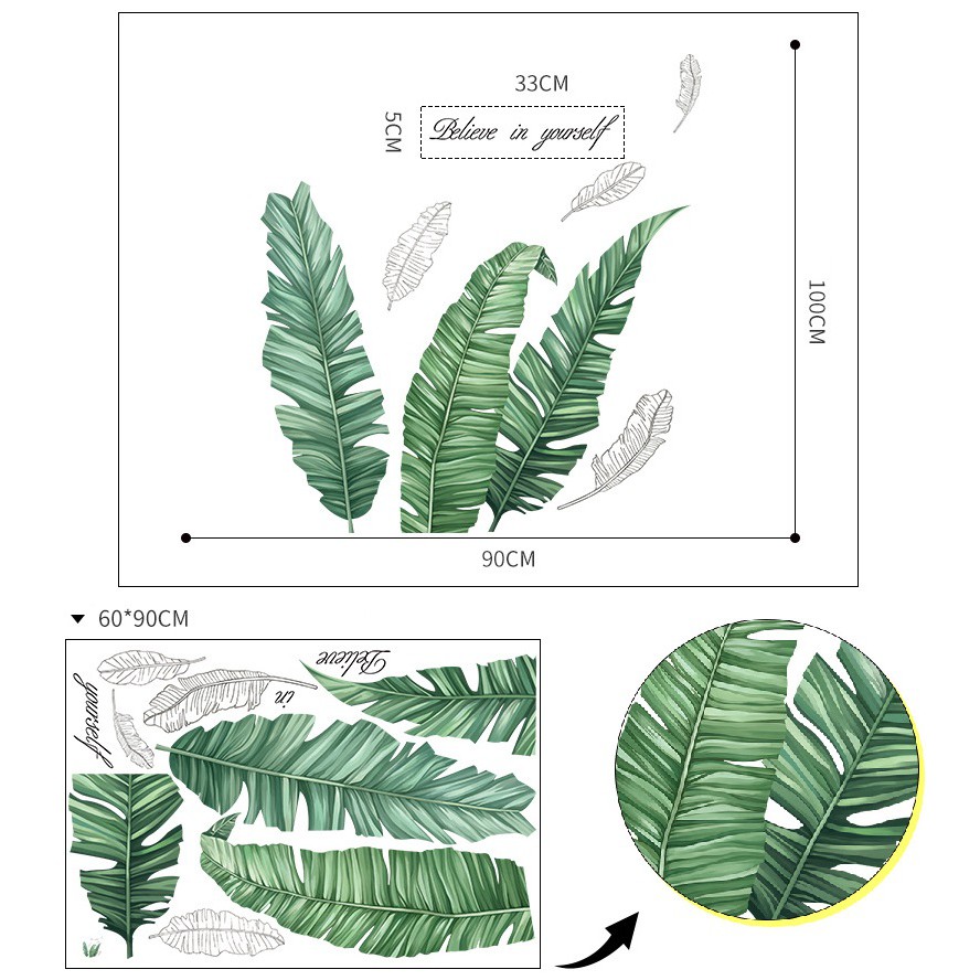 Decal dán trang trí tường phong cách Hàn Quốc - decan cao cấp Lá xanh mẫu số 4 AMYSHOP