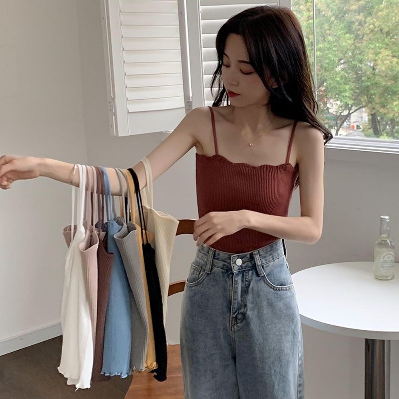 Áo Hai Dây Dệt Kim Phong Cách Retro Hàn Quốc