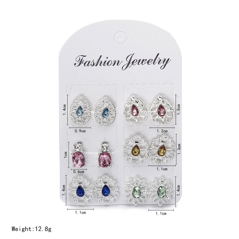 Bộ 6 đôi hoa tai đính đá chạm khắc tinh xảo cho nữ