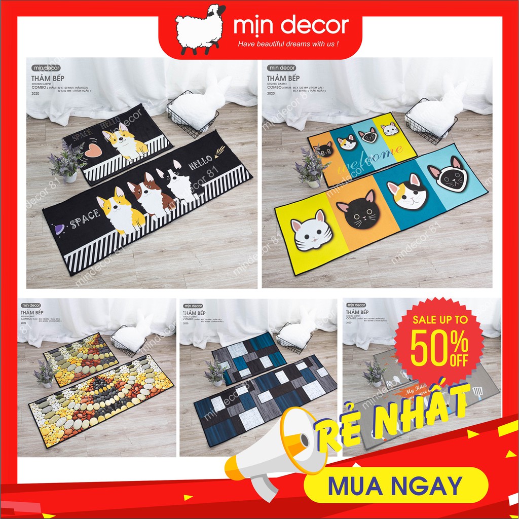 Thảm Bếp 💟FREESHIP💟 Bộ 2 Thảm Bếp 3D Corgi Chống Trơn Trượt Như Hình - Thiết Kế Mịn Decor