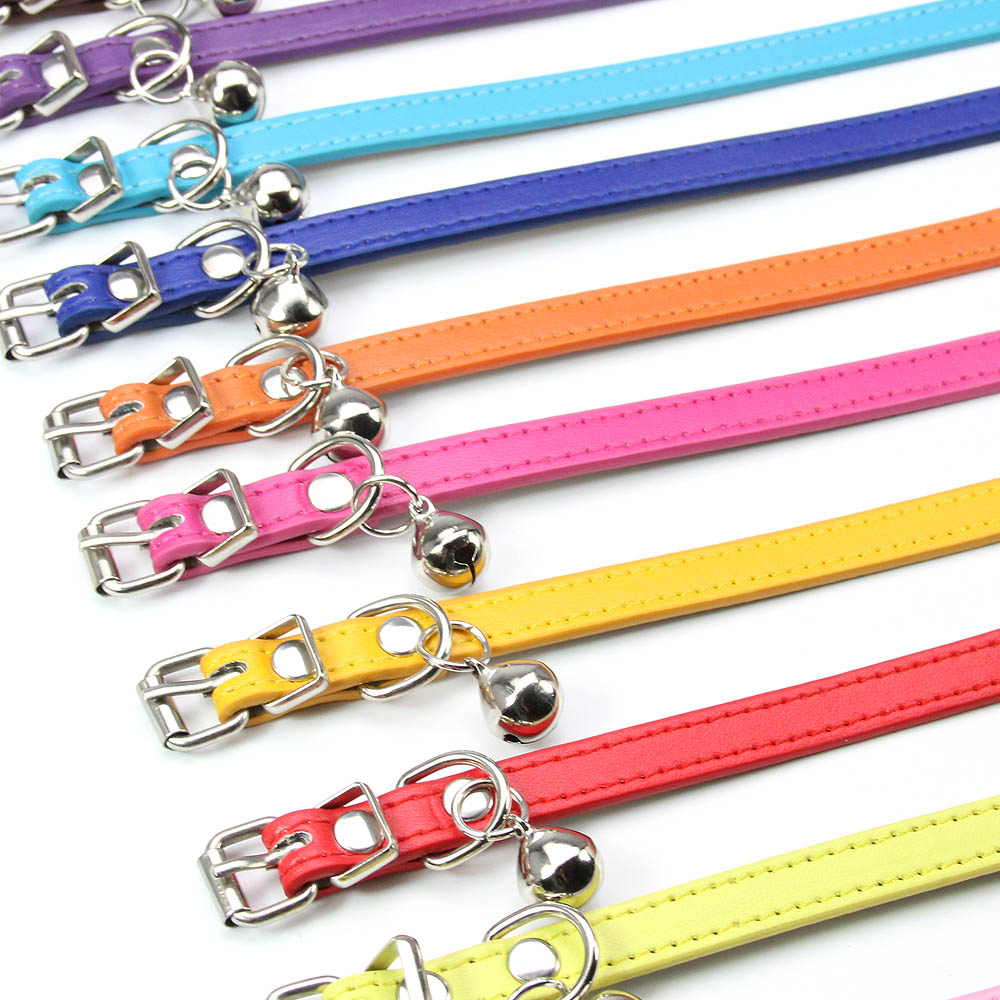 Vòng cổ da PU mềm 16 màu gắn chuông cho thú cưng