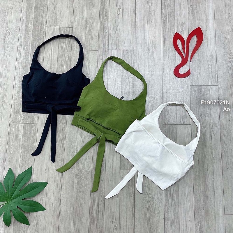 Áo thun croptop dây choàng cổ thắt nơ bụng có cúp áo TT1907