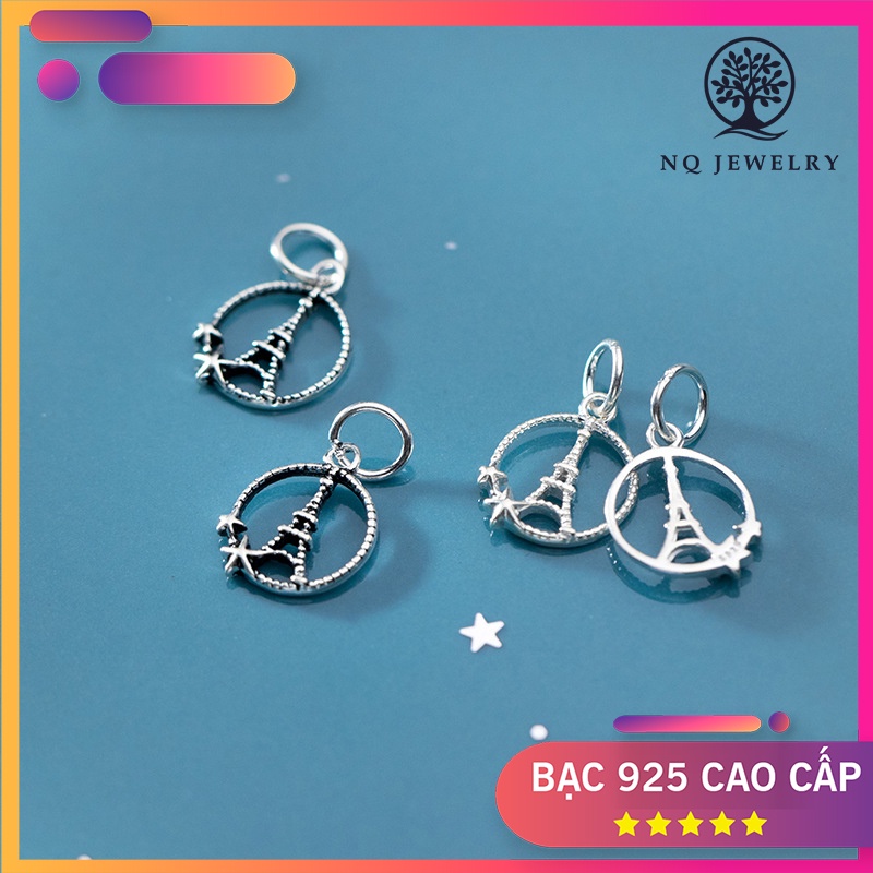 Charm bạc hình tròn chứa tháp treo