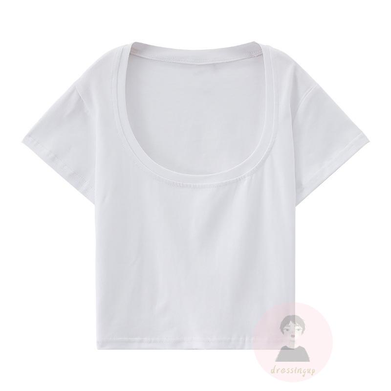 Áo Thun Tay Ngắn Cổ Chữ U Màu Sắc Trơn Thời Trang Mùa Hè Dành Cho Nữ