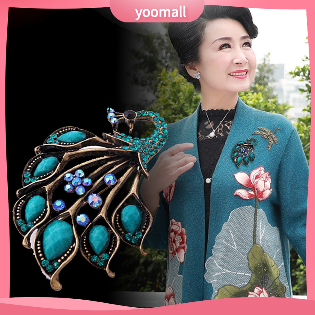 Ghim Cài Áo Hình Chim Công Đính Đá Nhân Tạo Thời Trang Cho Nữ