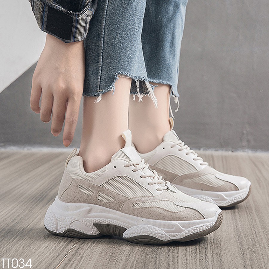 Giày Thể Thao Nữ, Sneaker Hàn Quốc Cao Cấp Giá Rẻ Đế Cao 5CM - Chất Da Phối Vải Lưới Đẹp (Có video thật) TT033/34