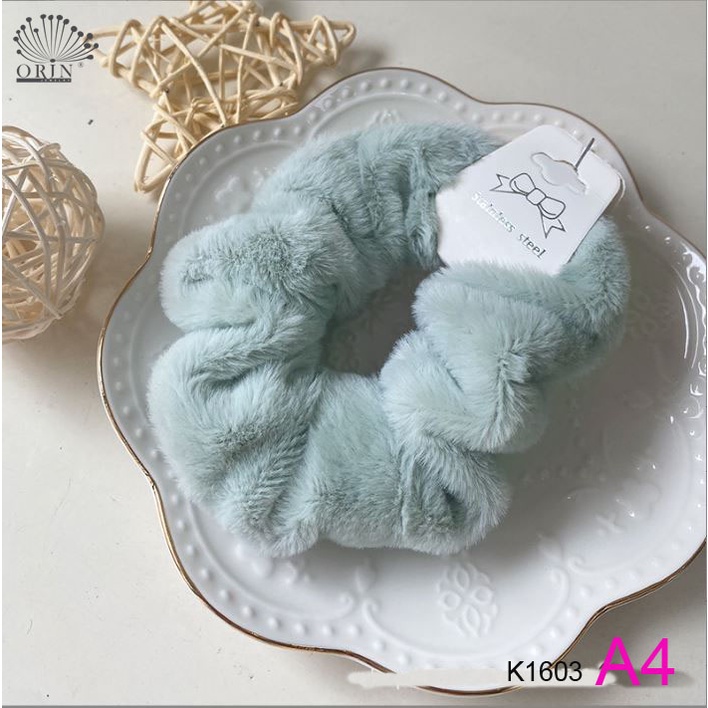 Dây buộc tóc, cột tóc scrunchies bông xù cao cấp Orin K1603