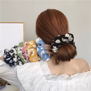 Dây cột tóc srunchies vải hoa cúc Hàn