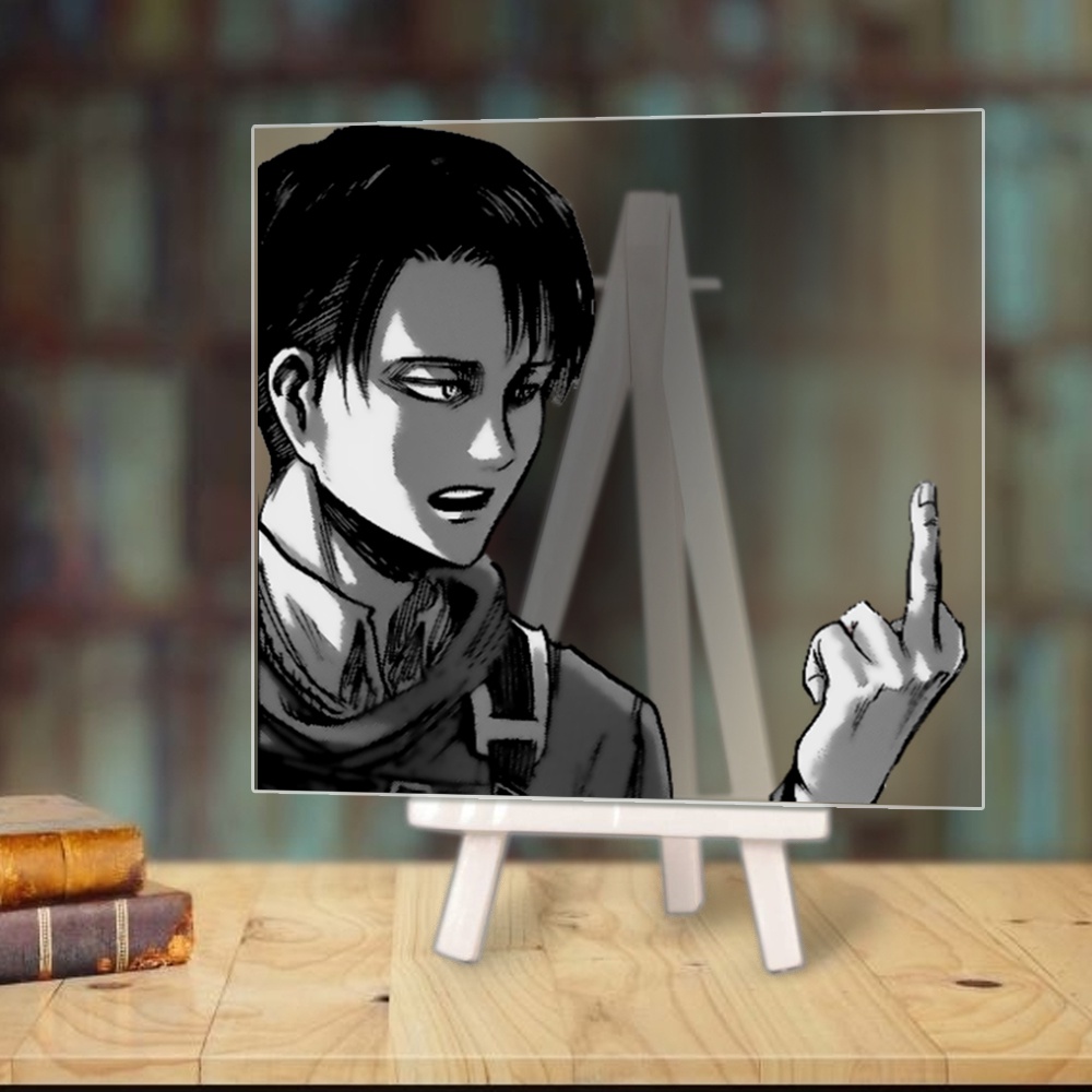 Tranh kính ATTACK ON TITAN in hình Đại Chiến Titan anime chibi acrylic mica trong trưng bày trang trí góc học tập giá gỗ
