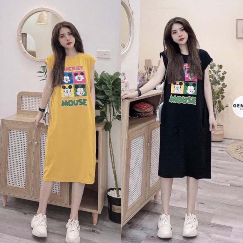 [ Mã FAMAYWA2 giảm 10K đơn 50K] Váy suông - Đầm suông tay hến in chữ miccky mouse from rộng