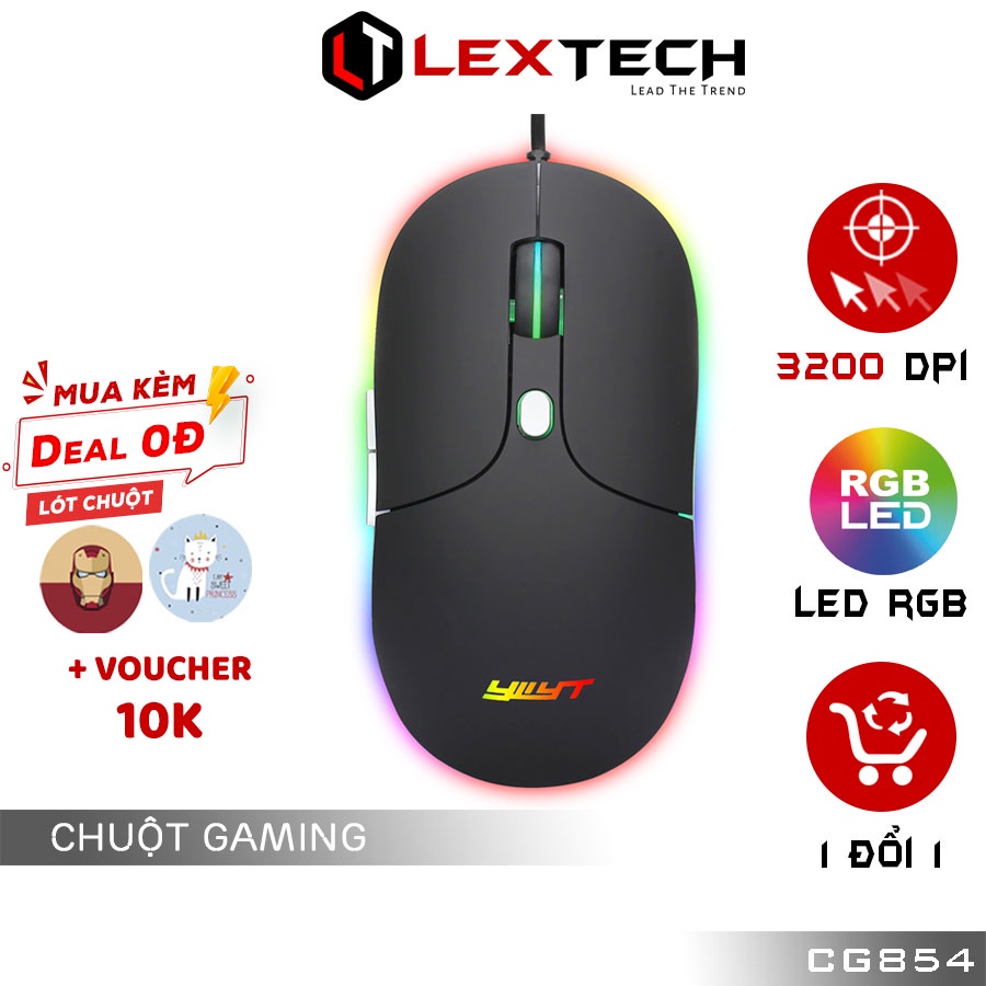 Chuột gaming có dây Lextech CG854 3200 DPI LED RGB cho laptop máy tính bàn