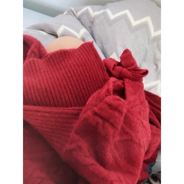 A09Áo len cao cổ ulzzang đỏ|trắng|hồng hở vai christmas thắt nơ bánh bèo nữ tính siu xinh CÓ ẢNH THẬT