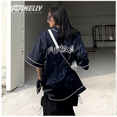 Áo sơ mi bóng chày  UNISEX rộng thụng phong cách Hàn Quốc