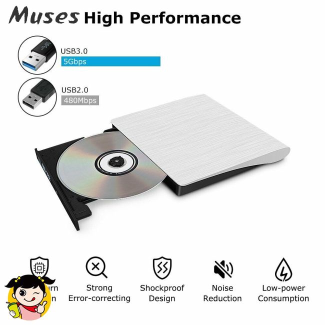 Đầu đọc đĩa DVD CD-RW gắn ngoài có cổng USB3.0 dành cho máy tính/laptop/Mac