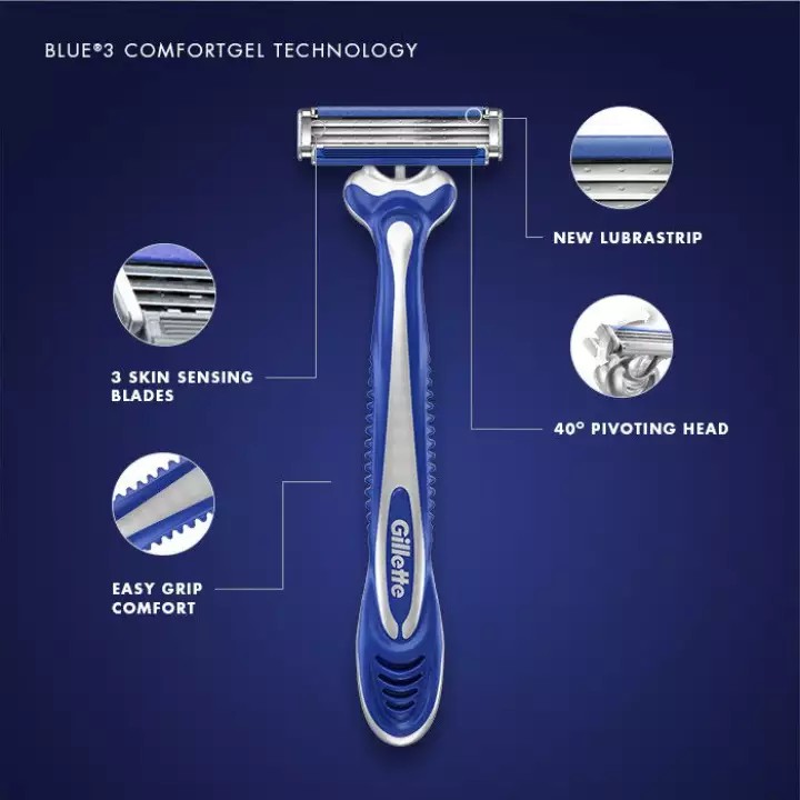 Hộp 4 cây Dao Cạo Râu GILLETTE Blue 3 Sensitive , Ice, Comfort loại không thay lưỡi