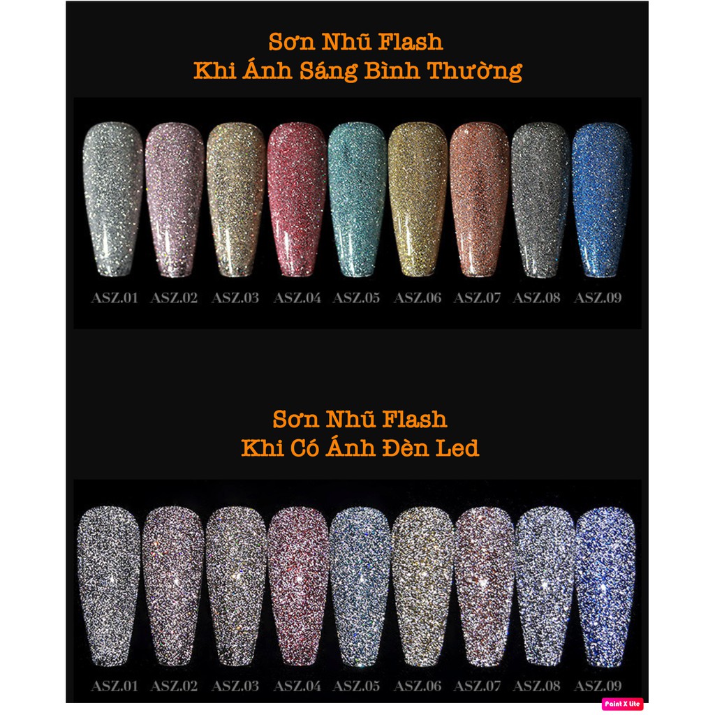 Sơn Gel Nhũ Flash AS Mẫu Mới Chai Đỏ ASZ 15ml Chính Hãng