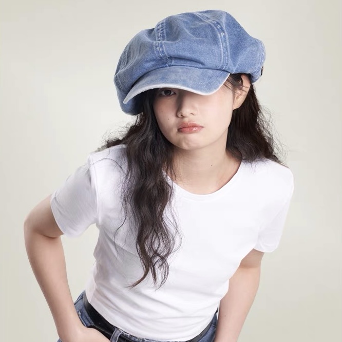 Mũ beret MG STUDIO denim cỡ lớn sành điệu hợp thờI trang