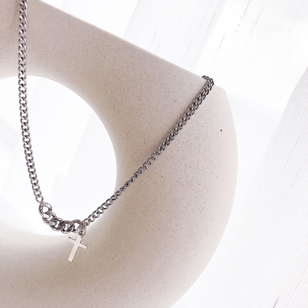 Vòng Cổ Nữ Choker Cá Tính Bằng Thép Titan Không Gỉ Phối Thánh Giá