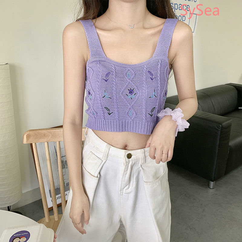 Áo Dệt Kim Hai Dây Thêu Họa Tiết Xinh Xắn Phong Cách Retro Cho Nữ