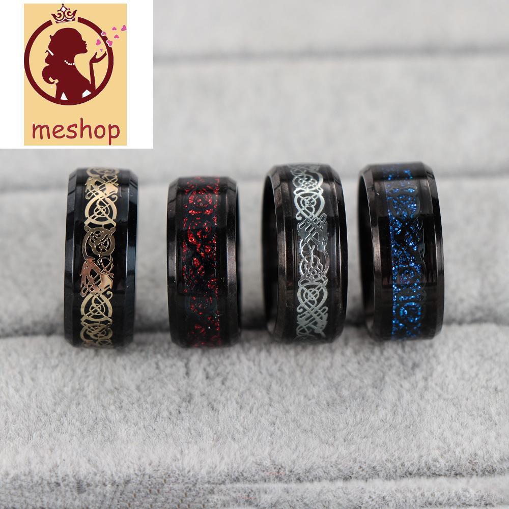 Nhẫn Thép Titan Màu Đen Họa Tiết Rồng/Rồng Nhiều Màu Kích Thước 6-13 Thời Trang Cho Nam