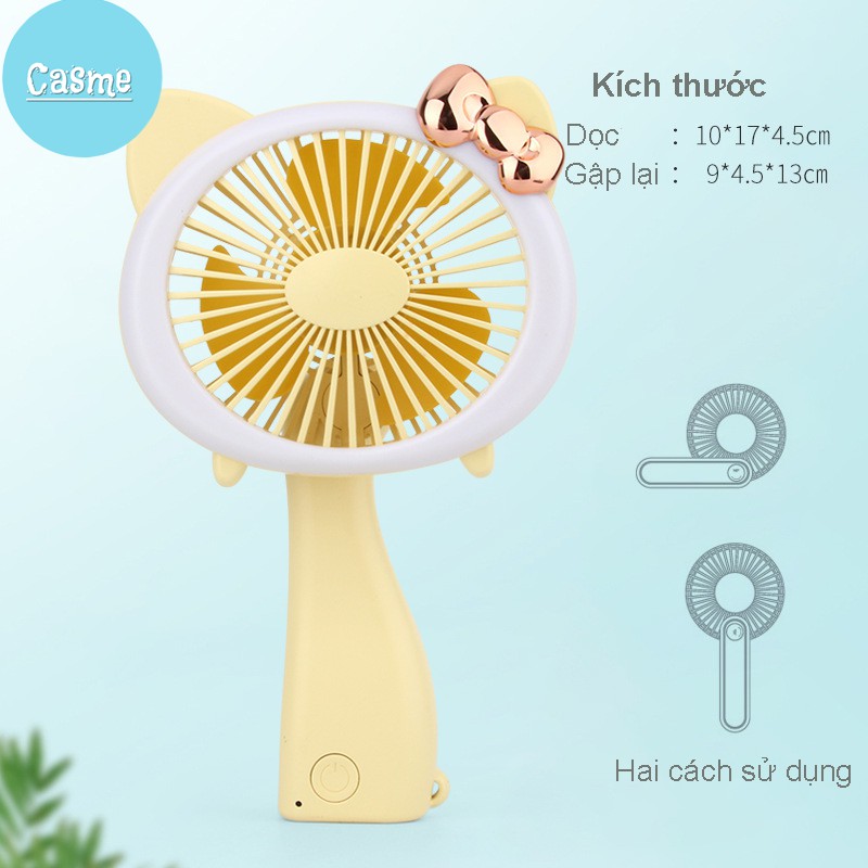 Quạt mini cầm tay Casme, có đèn LED, cổng sạc USB, hình con mèo dễ thương - Q003 | BigBuy360 - bigbuy360.vn