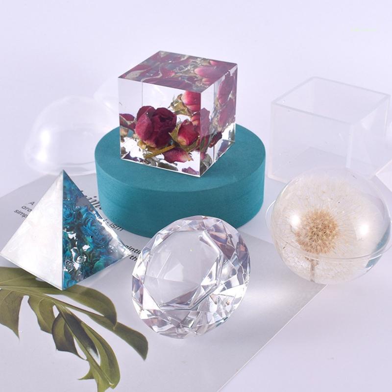 Khuôn Silicon Hình Cầu / Kim Tự Tháp / Vuông / Tròn Bằng Nhựa Resin Trong Suốt DIY
