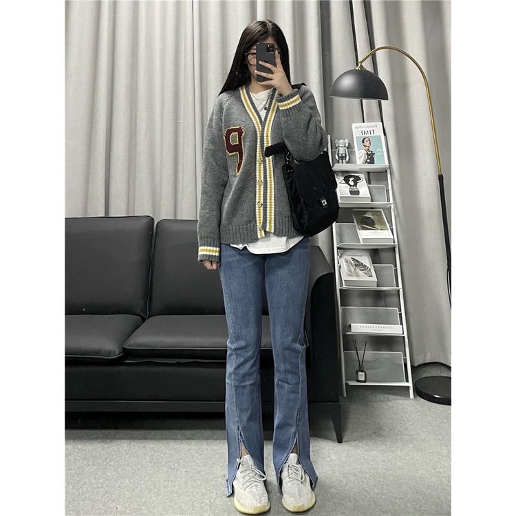 Áo cardigan chữ P Forgirl viền sọc cá tính