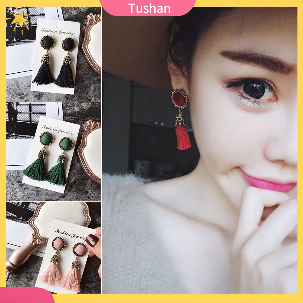 Đôi khuyên tai tua rua phong cách cổ điển thanh lịch dành cho nữ
