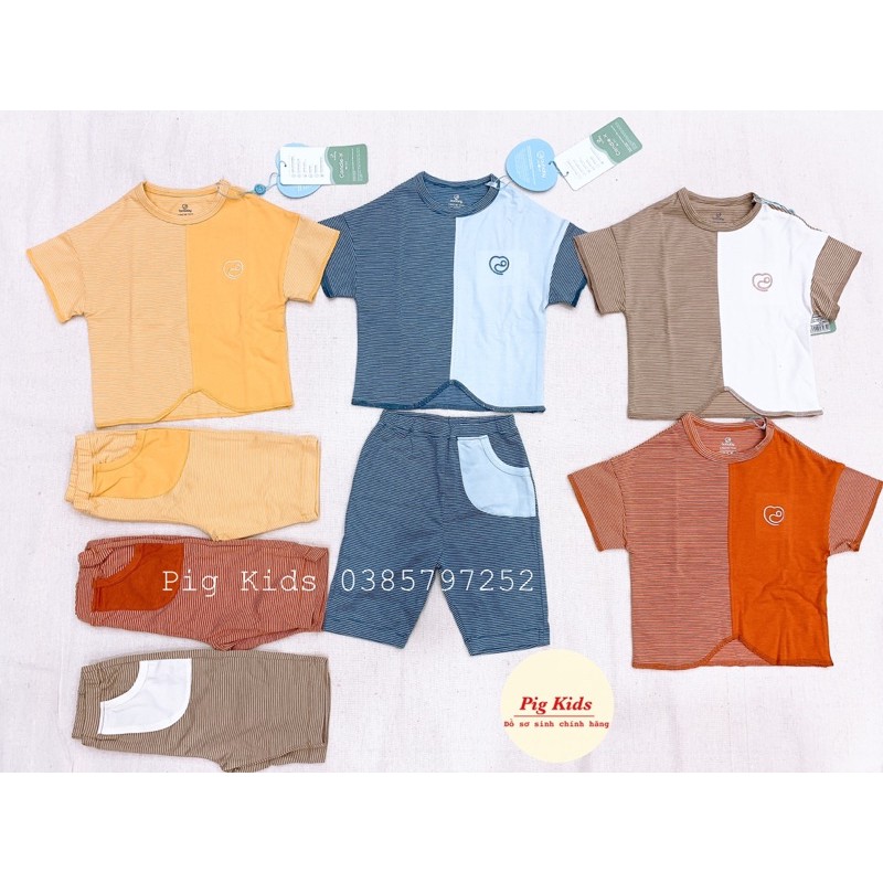 Bộ Bu cộc cổ tròn quần lửng Kyomi Twins vải bamboo cotton mềm mát hoạ tiết kẻ mẫu hè 2022