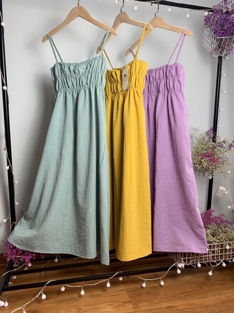 [damxuong]VÁY 2 dây maxi chun ngực chất đũi xước mặc đi biển xinh | BigBuy360 - bigbuy360.vn